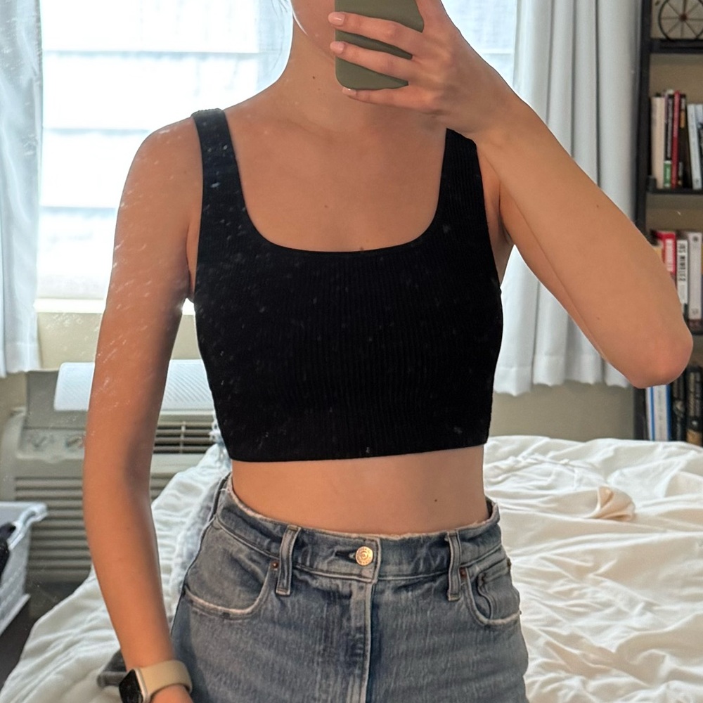 Babaton | Black Ribbed Crop Top, Sculpt Knit